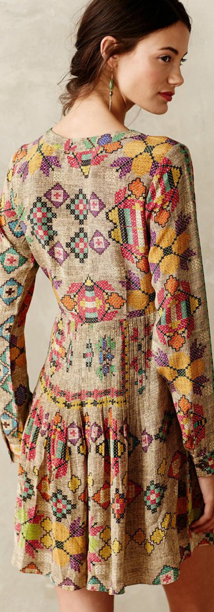 robe imprimée ethnique, robe style ethnique, matière naturelle, imprimés patterns géométriques