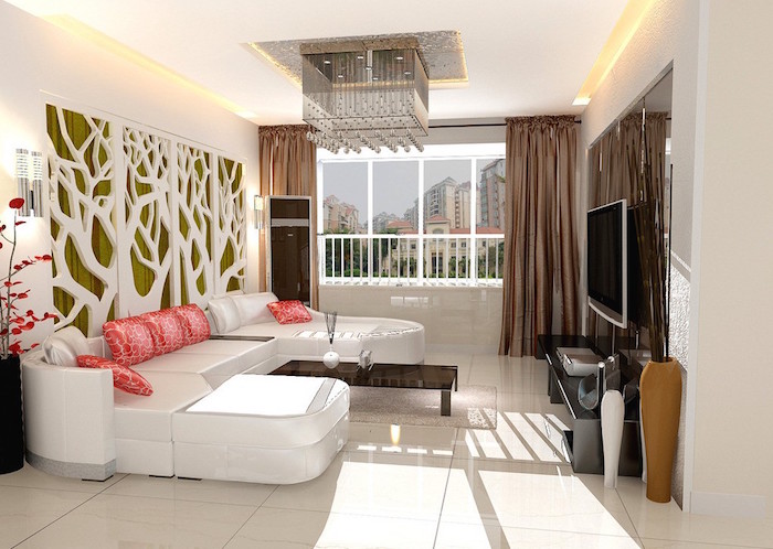 petit salon moderne avec deco mur et canapé design blanc