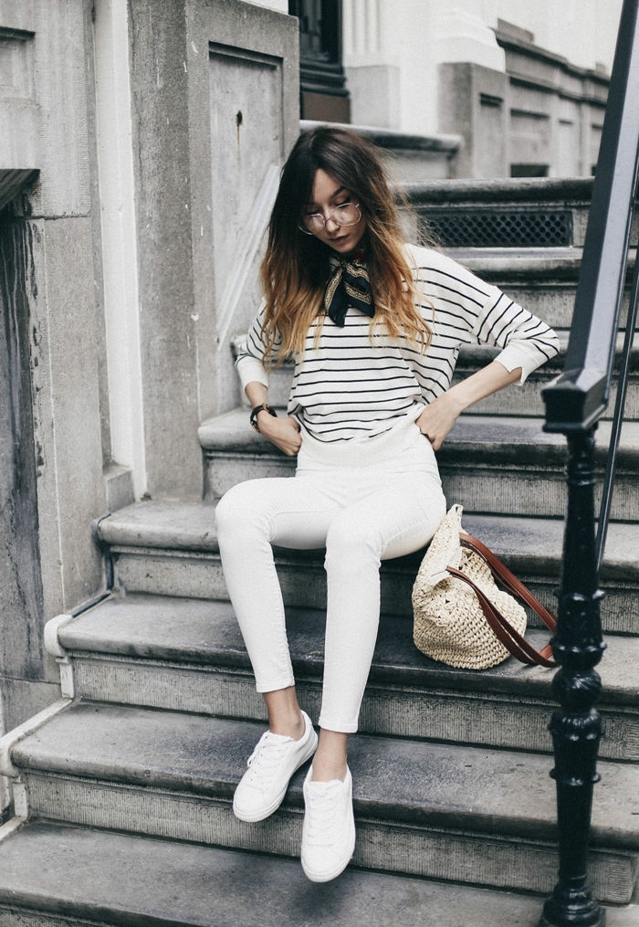 Adorable tenue classe pour femme stylée cool idée comment s habiller jean blanc
