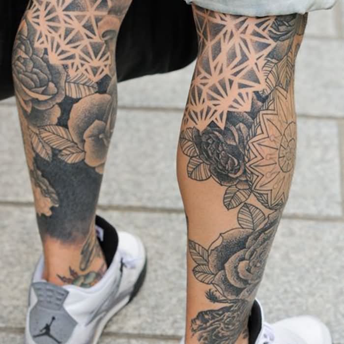 tatouage au mollet entier homme tatouages jambes entières roses