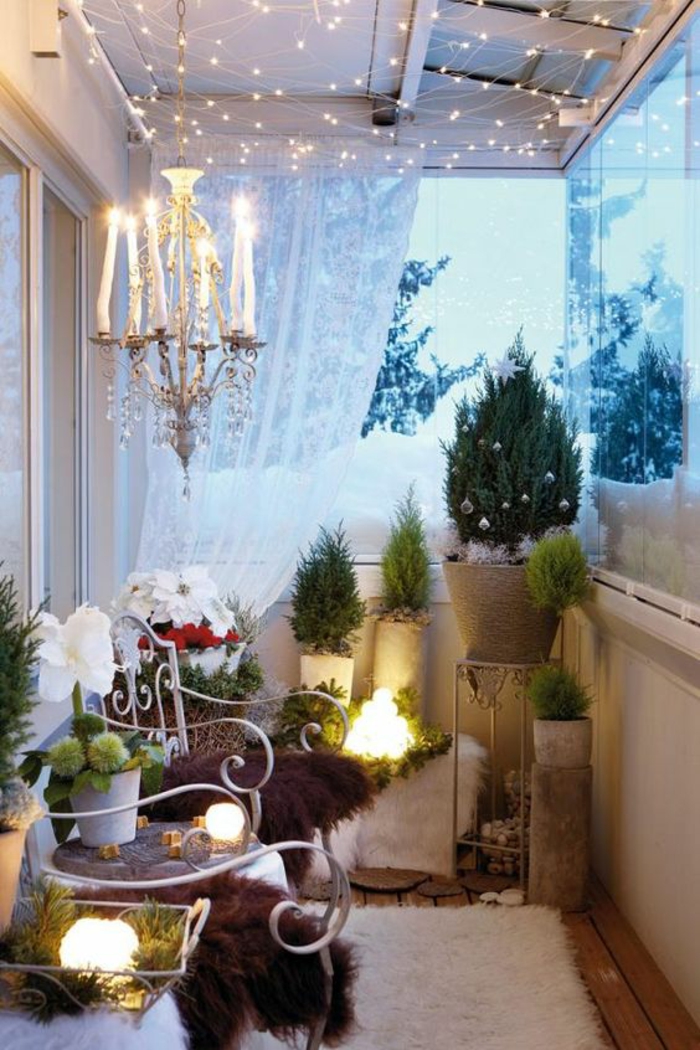 terrasse couverte avec déco de Noel ambiance magique et féerique