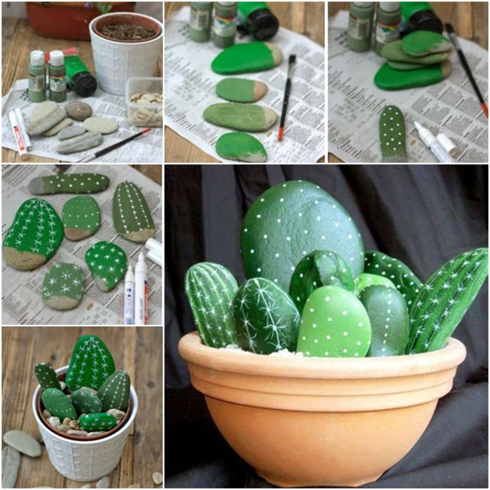 les étapes à suivre pour réaliser un cactus avec des galets décorés