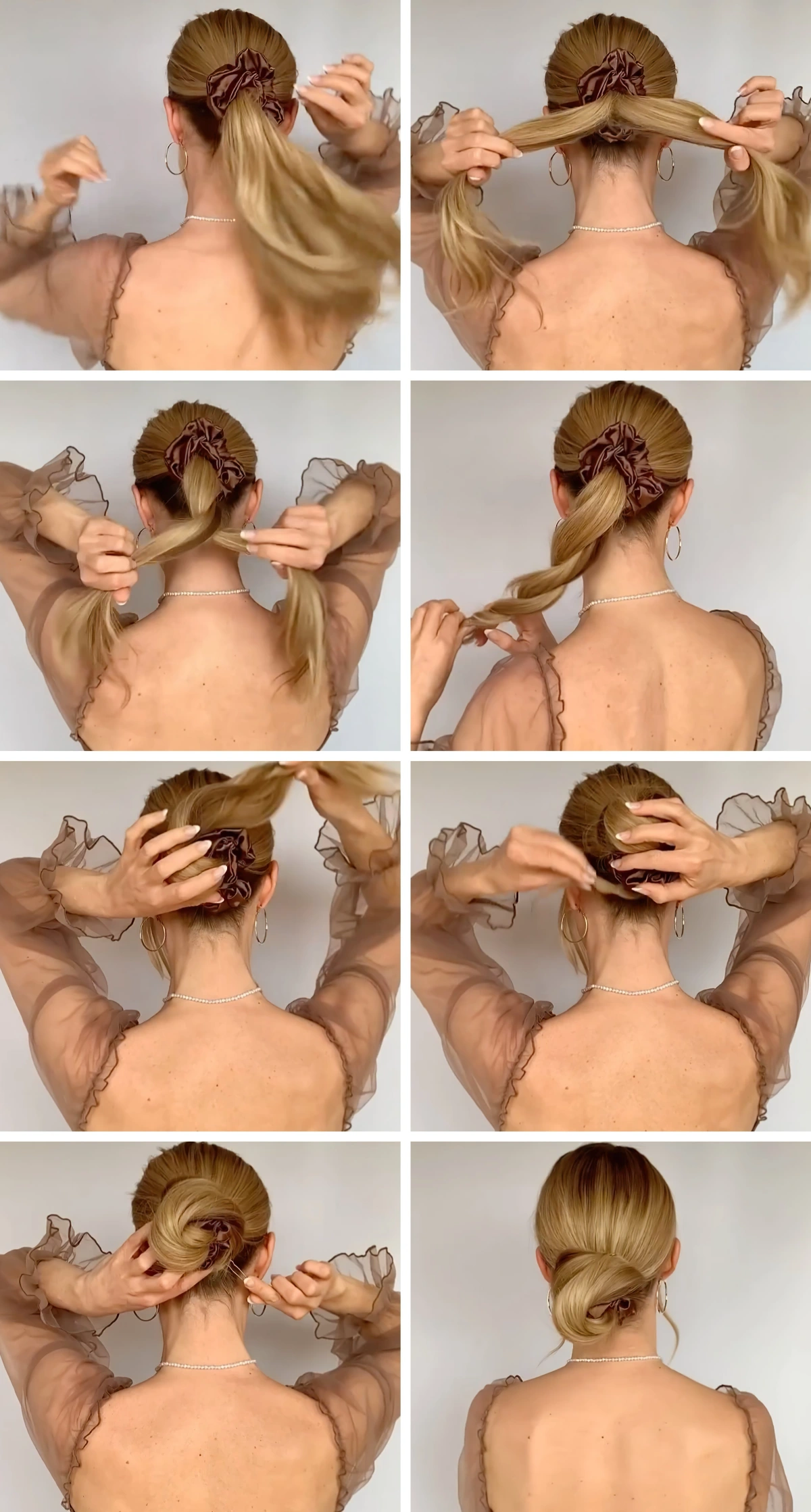 tuto facile chignon bas originale scrunchie cheveux attaches