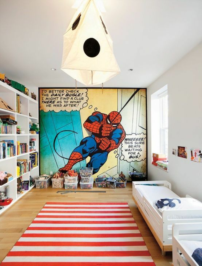 lit ado super hero Spider man avec luminaire en carton style lanterne chinoise