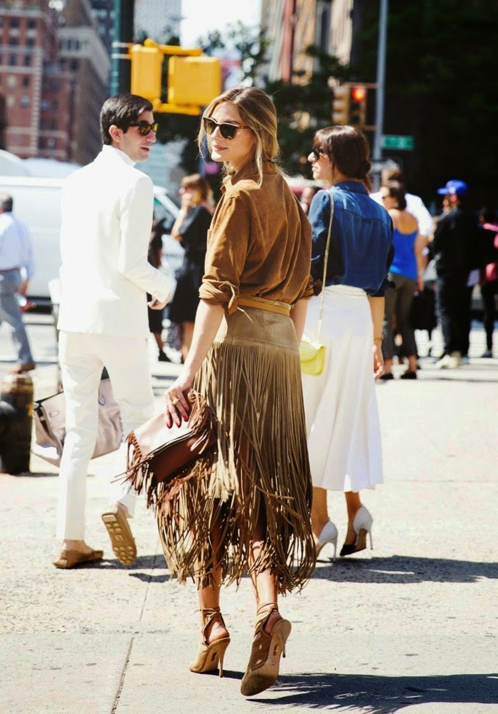 appearance-feminine-robe-saharienne-boutonnée-robe-col-mao-olivia-palermo-tenue Appearance feminine robe saharienne boutonnée robe col mao jupe à franges Olivia Palermo