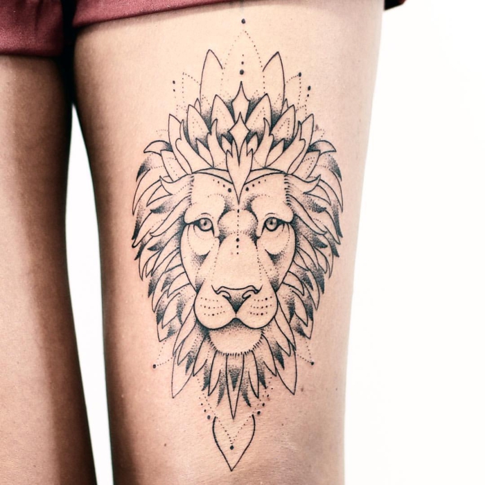 Graphique tatouage signe astrologique lion géométrique tatouage