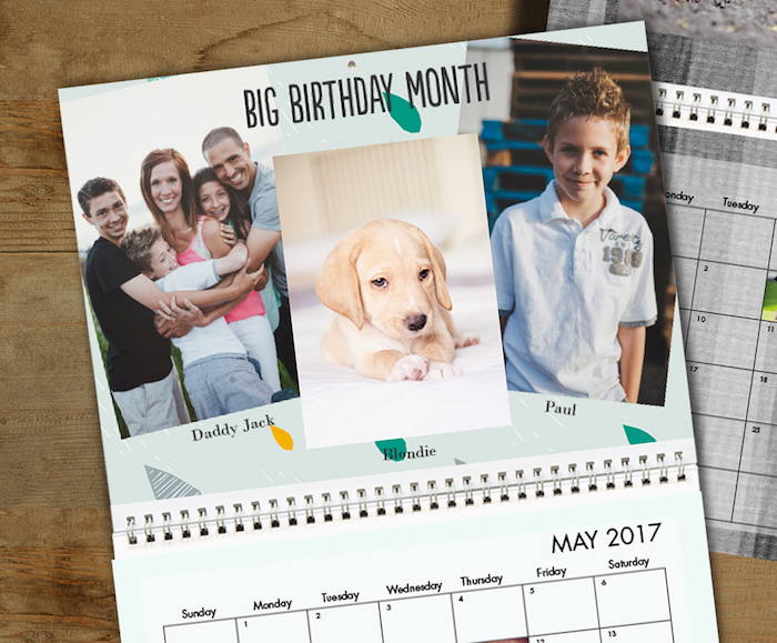 idée de calendrier personnalisé pour cadeau fete des grands peres avec des photos de famille et les dates importantes 
