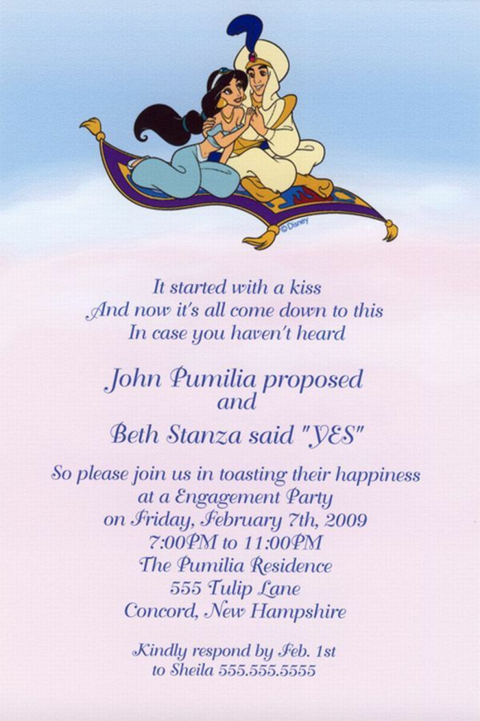 Choisir le mariage disney faire part mariage romantique Aladdin inspiration invitation