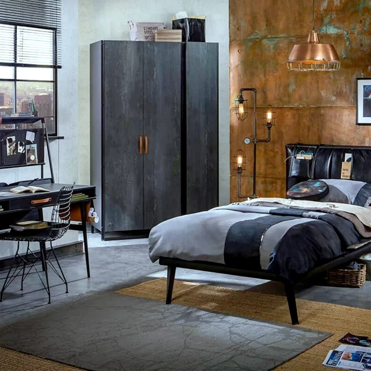 chambre ado garcon style industriel bois et gris