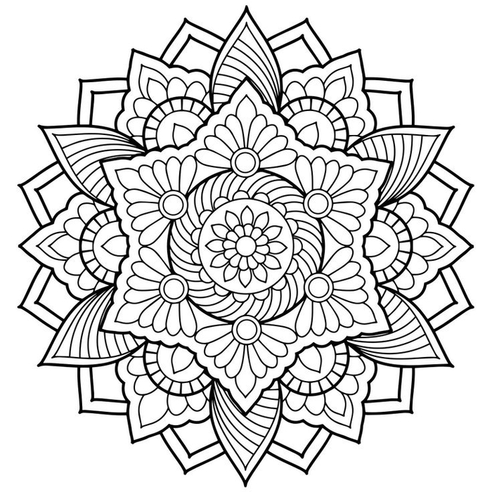 un dessin anti stress à colorer représentant un mandala floral d'une grande complexité