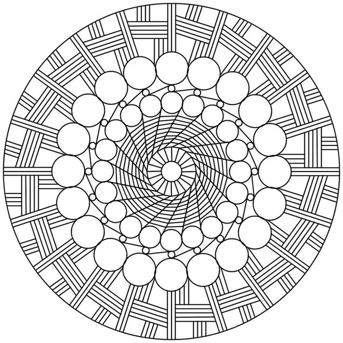 un dessin anti stress de mandala à effet hypnotisant et aux motifs géométriques