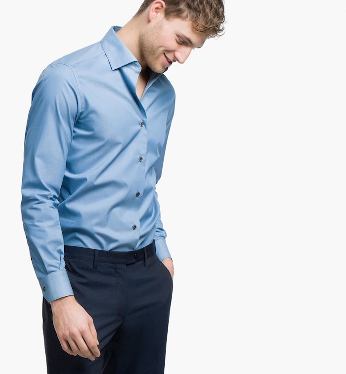 tendance de mode, dress code professionnel pour homme, pantalon et chemise en nuance bleue