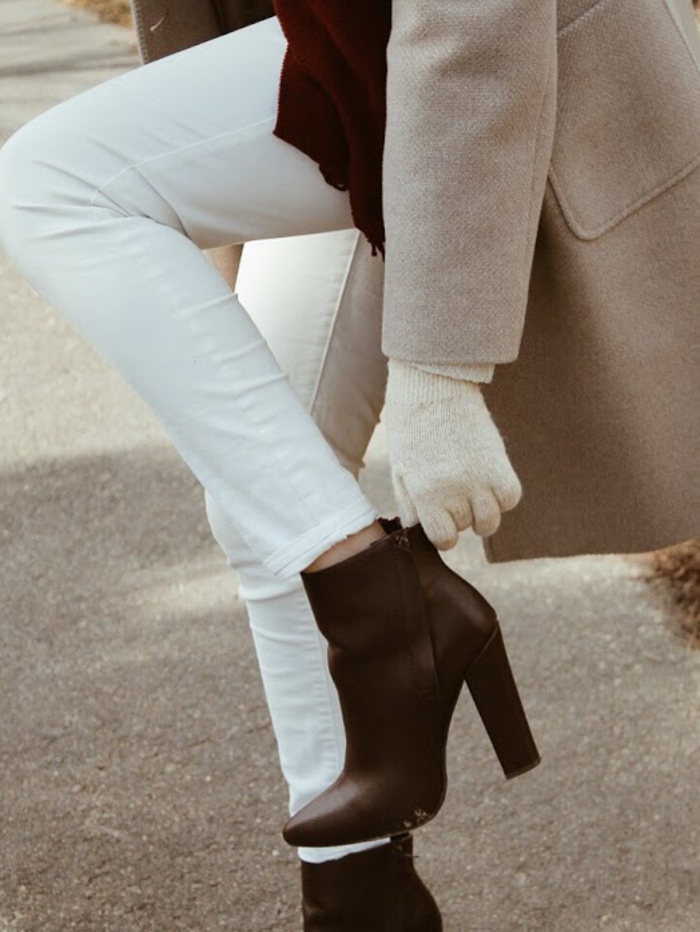 Tenue jupe hiver comment porter bottines tenue femme classe automne pantalon blanc