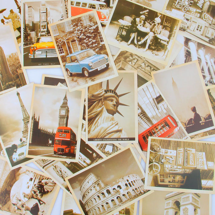 idée de collection de cartes postales vintage rétro de paysages urbains, idée de cadeau fête des grands pères