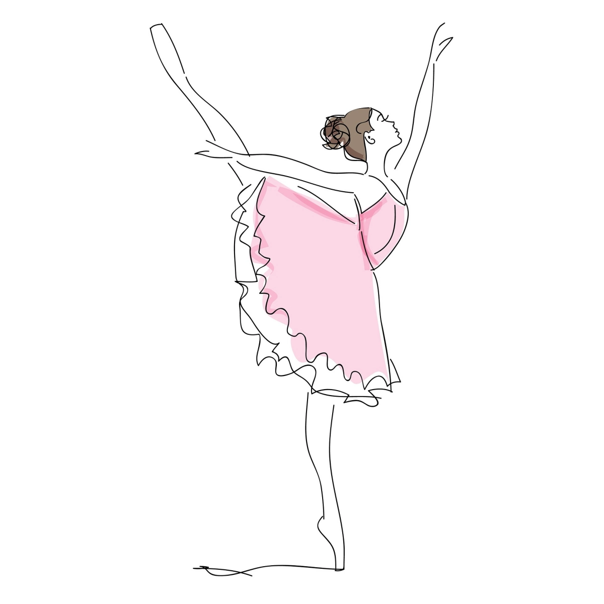 dessin ballerine danseuse robe rose tutu cheveux en chignon haut
