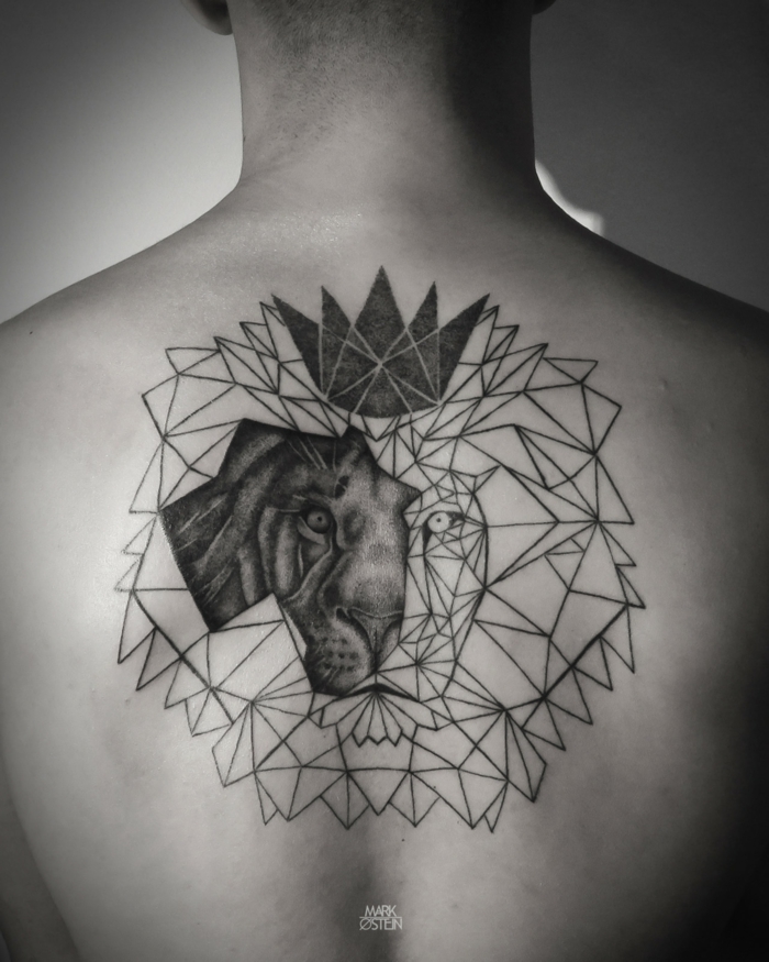 Un beau lion dessin tatouage tatoo tete de lion tatouage lion géométrique belle idée
