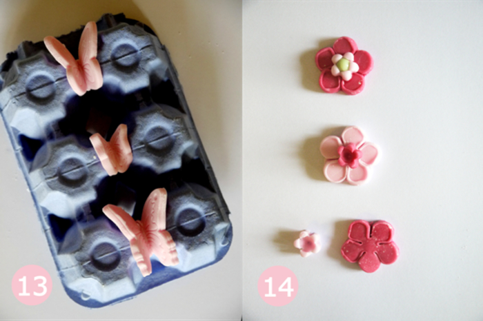 comment réaliser une décoration de gâteau design en pâte à sucre, joli gateau anniversaire 1 an fille en forme de champignon magique
