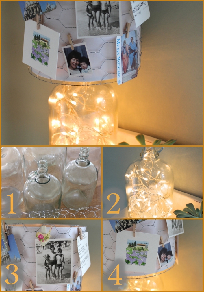 activité créative, que faire avec ses photos, diy projet avec photos en famille, lampe avec guirlande lumineuse