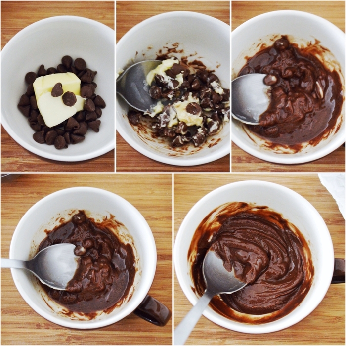 comment préparer un délicieux mug cake fondant chocolat et caramel, recette de dessert décadent au micro-ondes