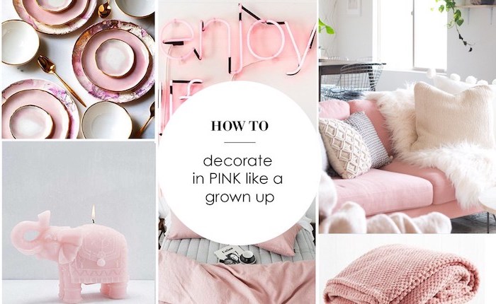 objets décoratifs en nuances rose, salon cocooning aux couleurs blanc et rose, coussins décoratifs et plaid en rose pale