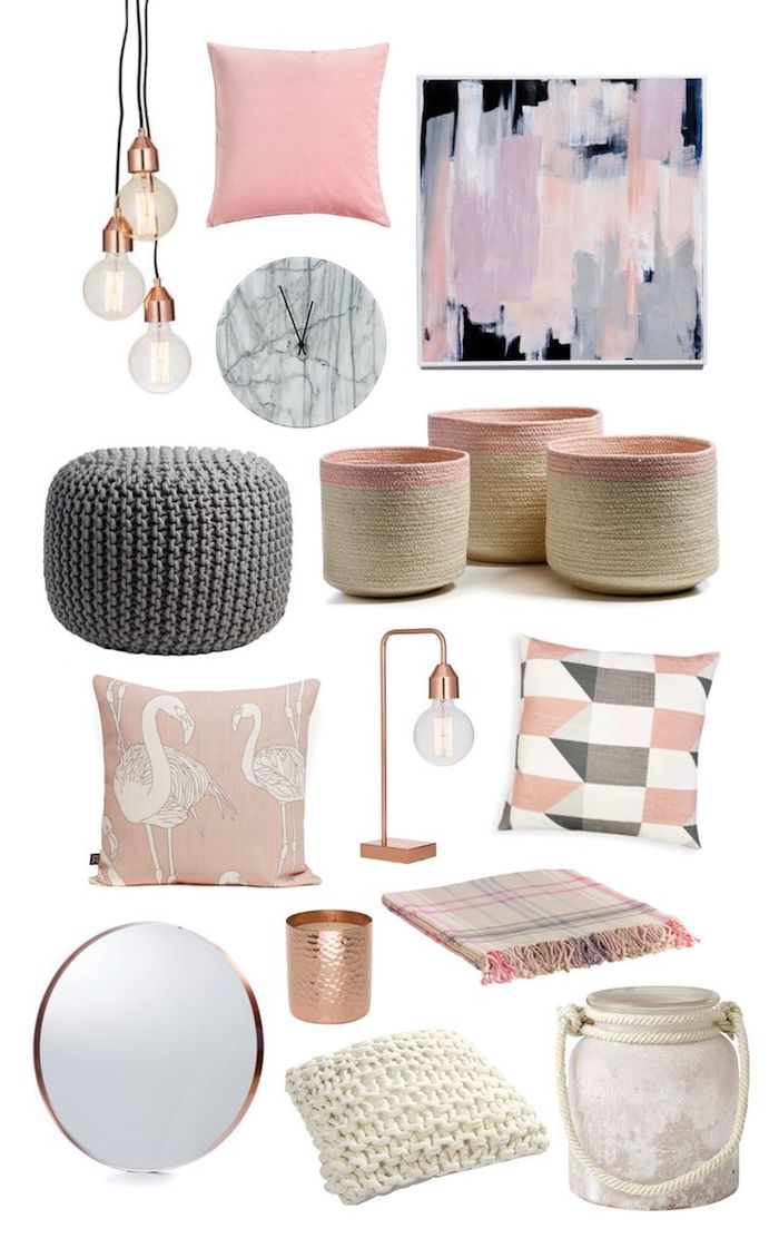 objets décoratifs pour intégrer la couleur rose pastel dans la déco, panier beige et rose pâle
