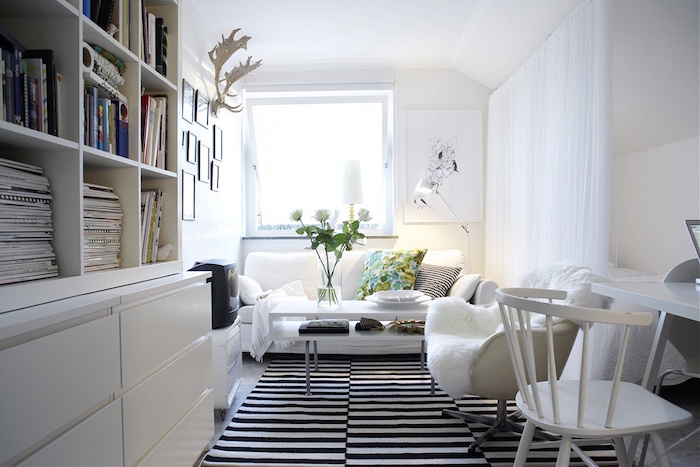 petit salon et sejour scandinave style nordique blanc minimaliste