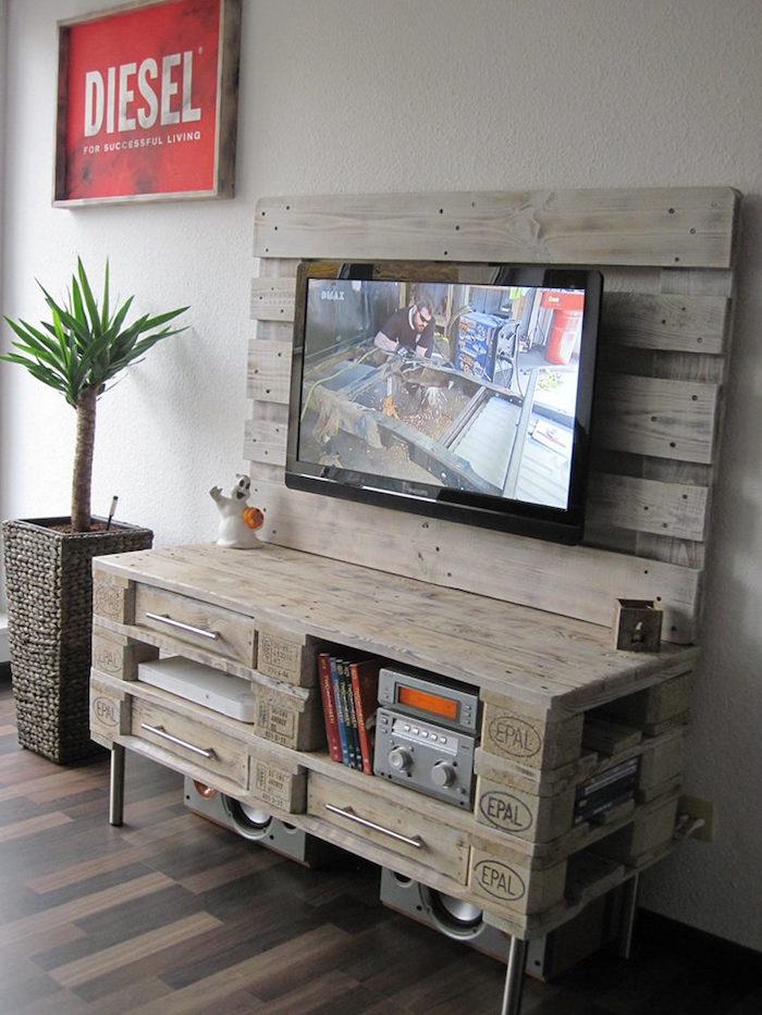 commode en palette de bois europe pour tv et hifi