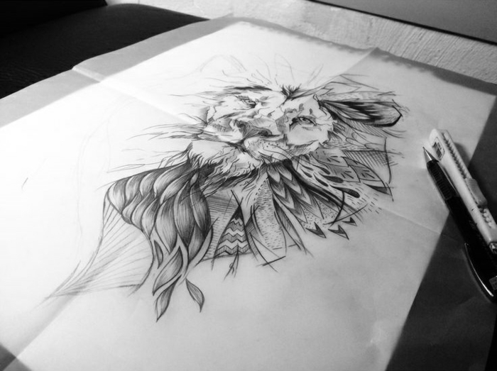 Motif tatouage lions pectoraux tatouage représentant la force beau dessin