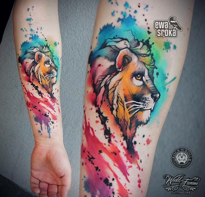 Le tatouage lion bras tattoo tete de lion realistic tattoo cool idée couleur tatou