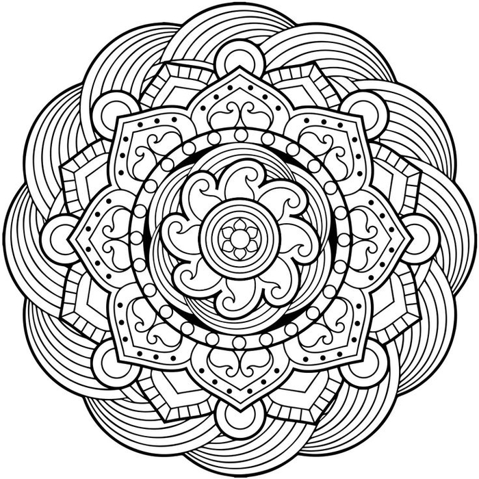 un dessin anti stress à colorier en forme de mandala floral à effet presque hypnotique