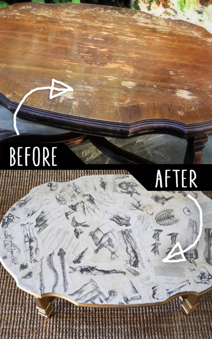 comment restaurer une table en bois pour lui donner un aspect moderne unique, table basse relookée avec un collage