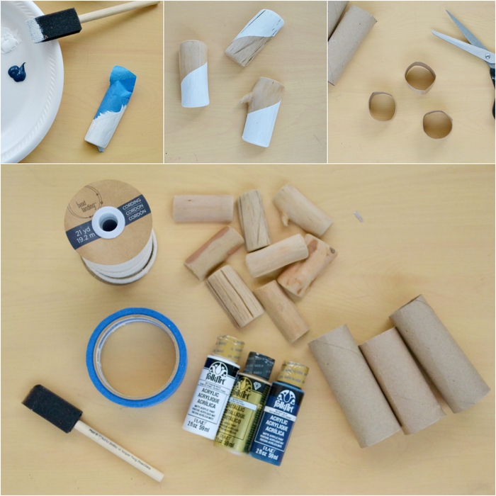 un tuto facile pour réaliser des ronds de serviettes en tubes de papier toilette, bois et ficelle