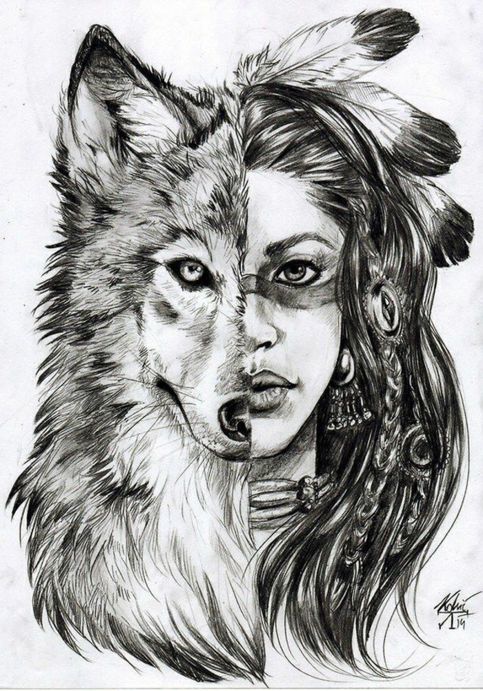 Tatouage fille indienne loup dessin fille comment dessiner une fille galerie d images