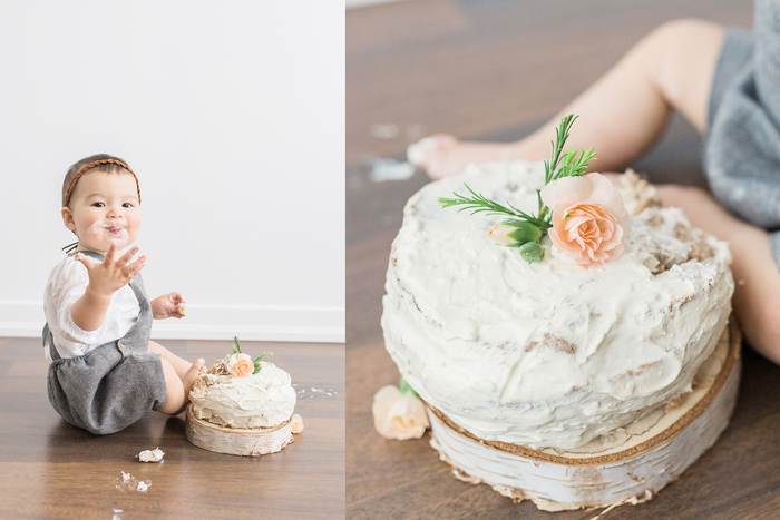 gâteau d'anniversaire 1 an, un smash cake au glaçage crème au beurre pour une séance photo originale avec le bébé