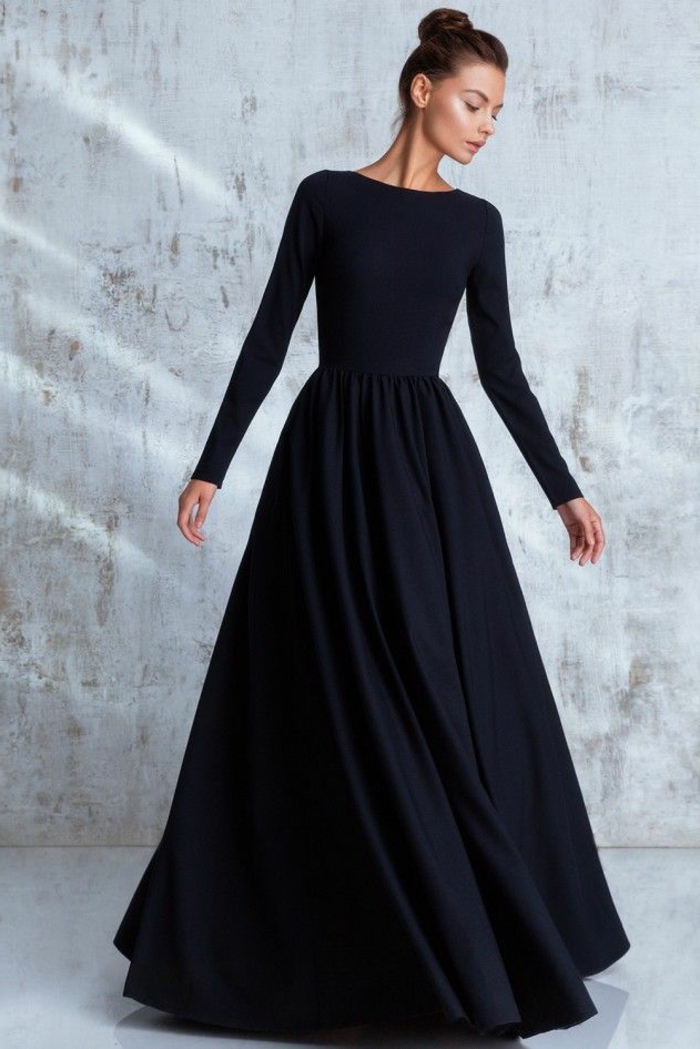 robe de soirée manche longue, robe figure sablier, manches longues, silhouette classique