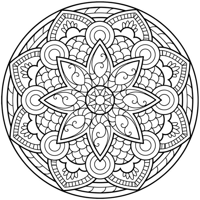 un coloriage gratuit à imprimer en forme de mandala oriental au design en fleurs géométriques 