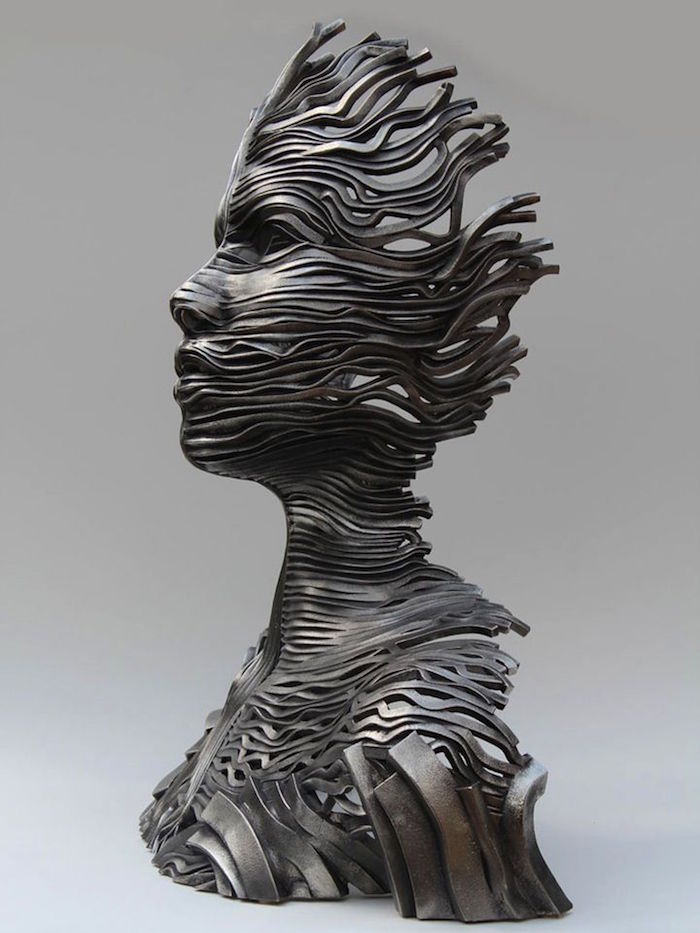 sculpture contemporaine bronze contemporain moderne design femme visage vent forge