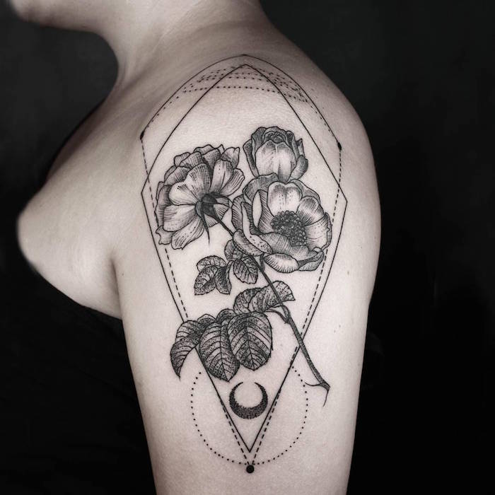 tattoo coquelicot géometrique noir et blanc signification tatouage fleurs