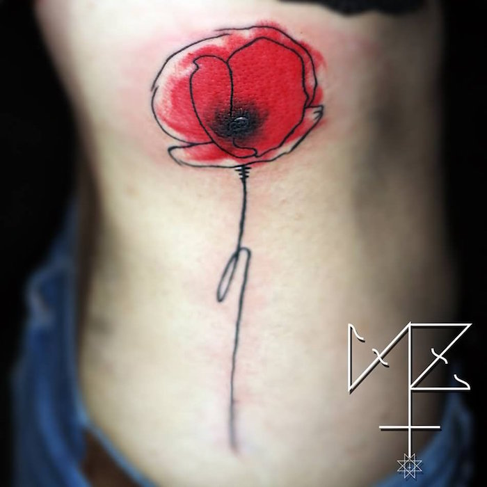 modele tattoo fleur tatouage croquis coquelicot rouge sur le flanc
