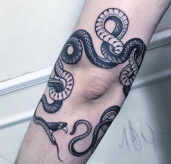 idee modele tattoo serpent bras tatouage homme coude