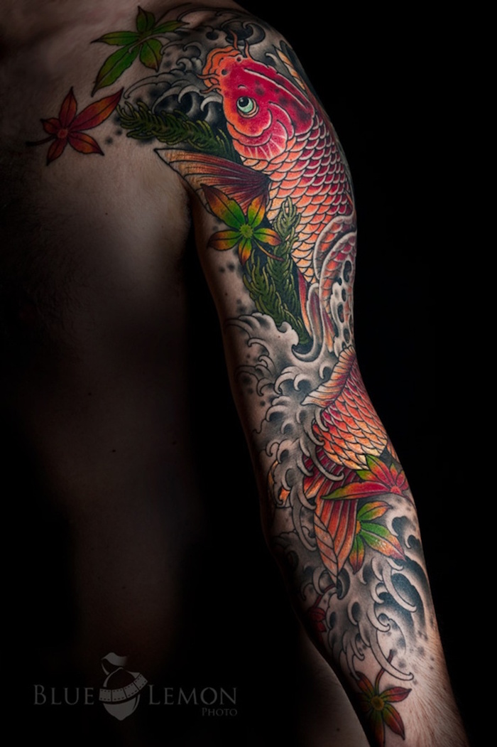tatouage carpe koi tattoo bras entier homme symboles japonais