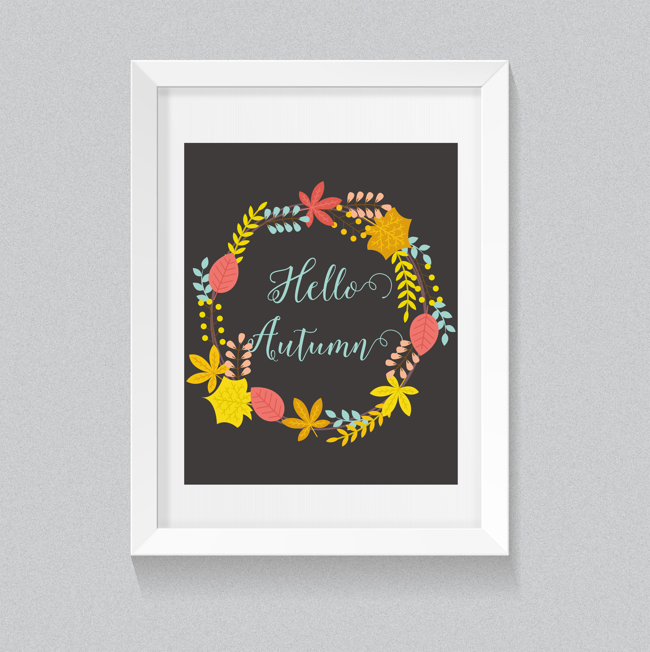 idée décoration automne à imprimer dans un cadre blanc avec couronne de fleurs et feuilles, bricolage automne facile