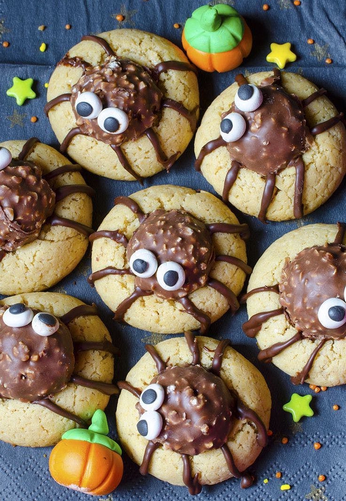 recette halloween facile de biscuits sablés au ferre rocher déguisés en araignées