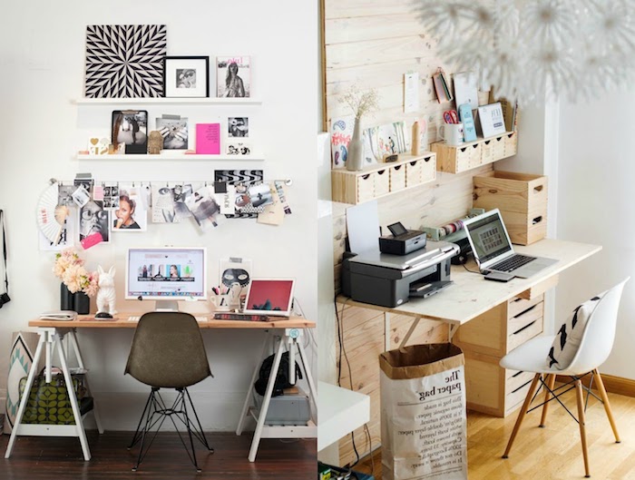 travailler de chez soi, idée comment aménager son bureau, peinture blanc et noir à motifs géométriques