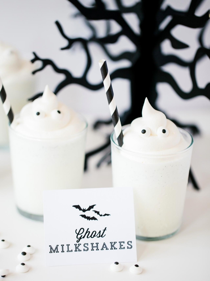 idée pour un cocktail halloween sans alcool, recette de milk shake fantôme
