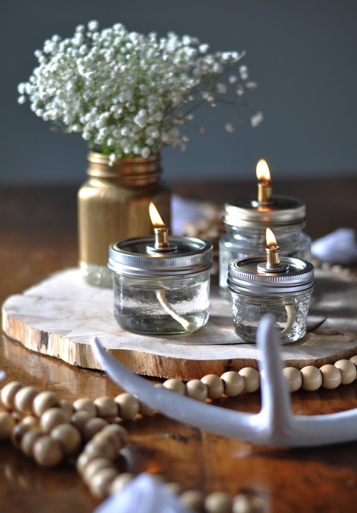 que faire avec des pots en verre, faire jolie lampe à huile vintage pour apporter une touche romantique et féerique à votre centre de table