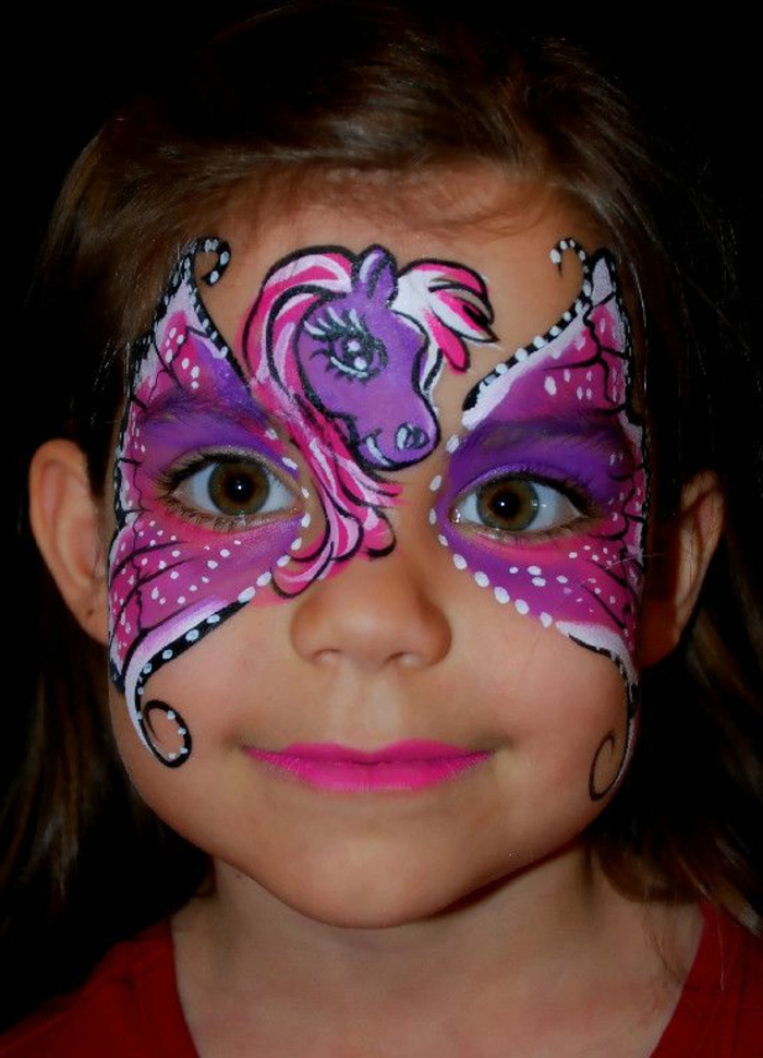 maquillage déguisement, licorne lilas et rose, maquiller l'enfant pour une fête