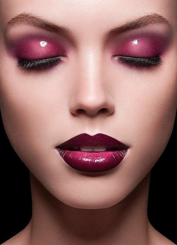 comment se maquiller les yeux et les lèvres en reflets et nuances du rouge maquillage avec finition effet mouillé 