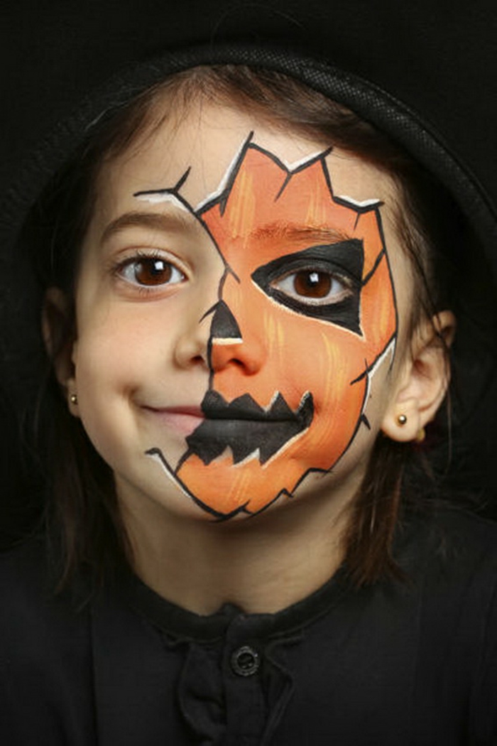 modele maquillage enfant, comment se maquiller pour halloweenn déguisement citrouille