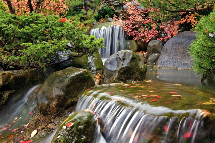 paysage automne, cascades d'eau magnifiques au sein de la forêt
